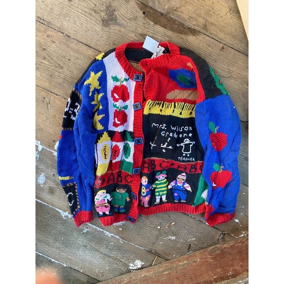 Vintage Belle Pointe School Teacher Classroom Students Cardigan Size L Sweater - Picture 10 of 10
